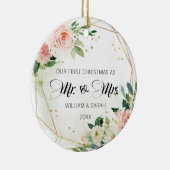 フローラかわいらしと金ゴールドの水彩初めてのクリスマス セラミックオーナメント (右)
