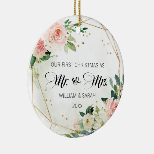 フローラかわいらしと金ゴールドの水彩初めてのクリスマス セラミックオーナメント (右)