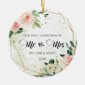 フローラかわいらしと金ゴールドの水彩初めてのクリスマス セラミックオーナメント (正面)