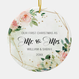 フローラかわいらしと金ゴールドの水彩初めてのクリスマス セラミックオーナメント