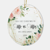 フローラかわいらしと金ゴールドの水彩初めてのクリスマス セラミックオーナメント (左)
