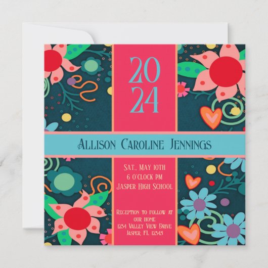 フローラかわいらしのインスピレーション卒業カスタマイズ可能 招待状 (正面)