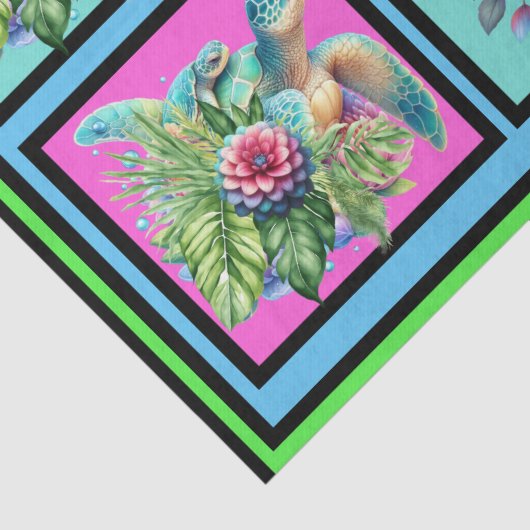 フローラかわいらしウミガメのタイルのパターンのデカップージ 薄葉紙 (詳細)