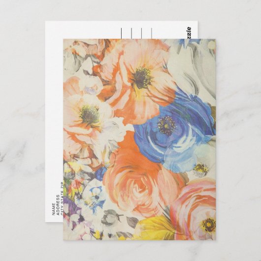 フローラかわいらしオレンジと青のはがき ポストカード (正面/裏面)