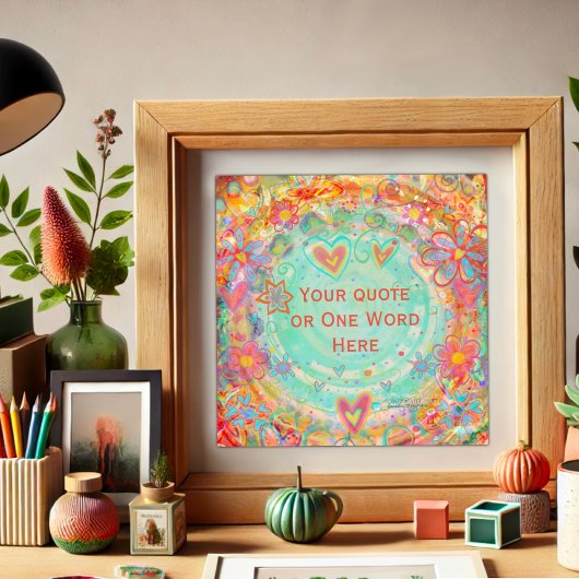 フローラかわいらしオレンジアクア名前をカスタムする引用文 ポスター