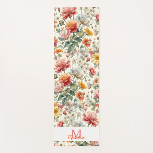 フローラかわいらしオレンジコーラルピンクボホネームモノグラム ヨガマット (正面)