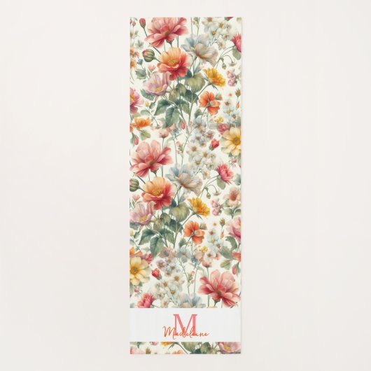 フローラかわいらしオレンジコーラルピンクボホネームモノグラム ヨガマット (裏面)