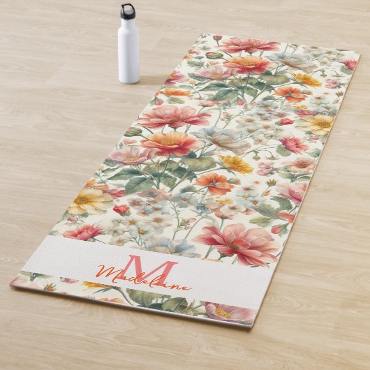 フローラかわいらしオレンジコーラルピンクボホネームモノグラム ヨガマット (インサイチュ)