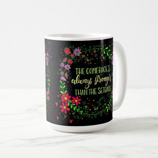 フローラかわいらしカムバック引用文ブラック視認性 コーヒーマグカップ (正面右)