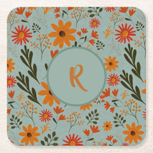 フローラかわいらしカラフルフラワーコースター スクエアペーパーコースター (正面)