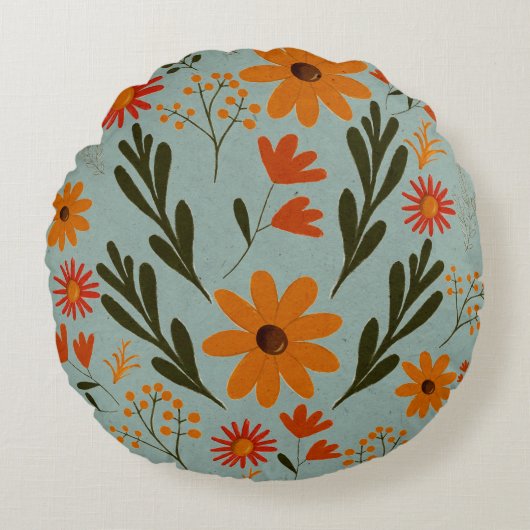 フローラかわいらしカラフルフラワー装飾用クッション ラウンドクッション (正面)