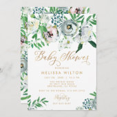 フローラかわいらしグーアッシュぼう花かわいい赤ちゃんシャワー 招待状 (正面/裏面)