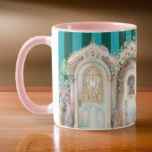 フローラかわいらしコテージドアウェイズオングリーンストライプ マグカップ