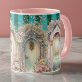 フローラかわいらしコテージドアウェイズオングリーンストライプ マグカップ