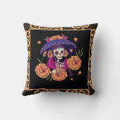 フローラかわいらしスケルトンスカル&オレンジレースゴシック クッション (裏面)