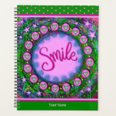 フローラかわいらしスマイル陽気なグリーンパープルアート プランナー手帳 (正面)