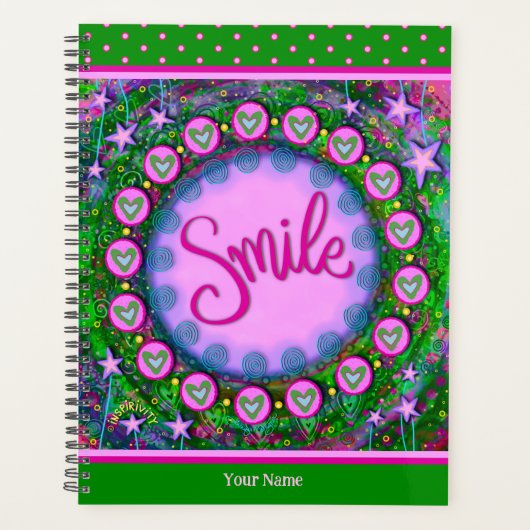 フローラかわいらしスマイル陽気なグリーンパープルアート プランナー手帳 (正面)