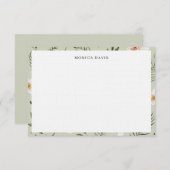 フローラかわいらしセージ緑の金ゴールド植物模様 サンキューカード (正面/裏面)