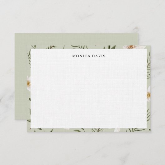 フローラかわいらしセージ緑の金ゴールド植物模様 サンキューカード (正面/裏面)