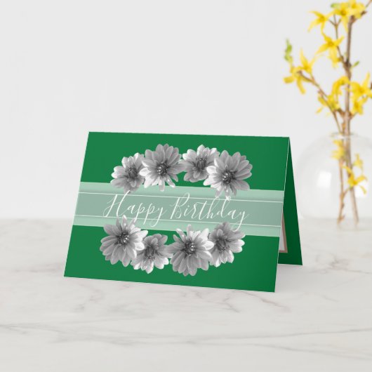 フローラかわいらしダリアエレガントフラワーグリーン誕生日 カード (黄色い花)