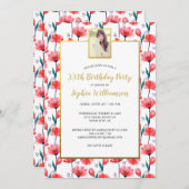 フローラかわいらしチューリップ、あなたの写真、誕生日パーティー 招待状 (正面/裏面)