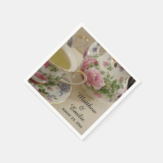 フローラかわいらしティーポットとティーカップナプキンス スタンダードカクテルナプキン (角)