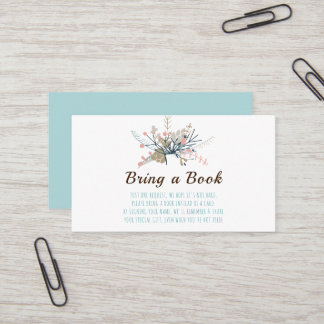 フローラかわいらしティール（緑がかった色）が本の赤ちゃんシャワーを持ってくる 名刺