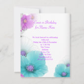 フローラかわいらしティール（緑がかった色）ピンクバタフライバースデーパーティー 招待状 (裏面)