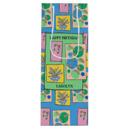 フローラかわいらしドードルアートブルー、誕生日、あなたの名前 ワインギフトバッグ