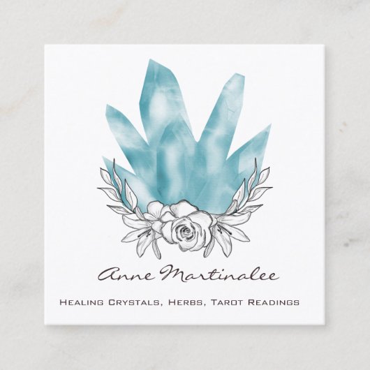 フローラかわいらしドードルブルー結晶 スクエア名刺 (正面)