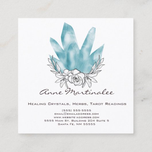 フローラかわいらしドードルブルー結晶 スクエア名刺 (裏面)