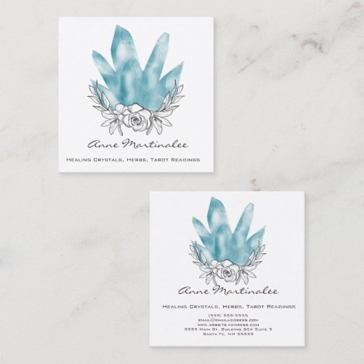 フローラかわいらしドードルブルー結晶 スクエア名刺 (正面/裏面)