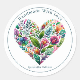 フローラかわいらしハート「愛で手作り」マーケティング ラウンドシール