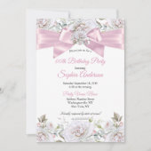 フローラかわいらしバラピンクホワイトバースデーパーティー 招待状 (正面)