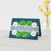 フローラかわいらしバラ葉フラワーズブルー誕生日 カード (黄色い花)