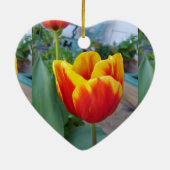 フローラかわいらしパステルチューリップレッド女性 セラミックオーナメント (裏面)