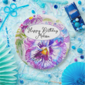 フローラかわいらしパステルパンシーパープルガールズ誕生日 ペーパープレート (パーティー)