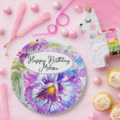 フローラかわいらしパステルパンシーパープルガールズ誕生日 ペーパープレート (パーティー)