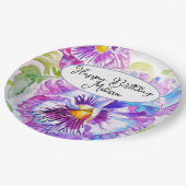 フローラかわいらしパステルパンシーパープルガールズ誕生日 ペーパープレート (アングル)