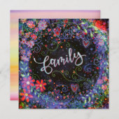 フローラかわいらしパープルお洒落ファミリー サンキューカード (正面/裏面)