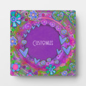 フローラかわいらしパープルハートボーホワンワード フォトプラーク (正面)