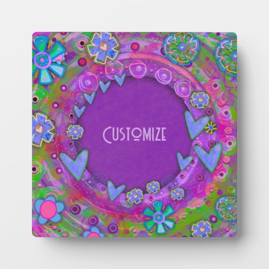 フローラかわいらしパープルハートボーホワンワード フォトプラーク (正面)