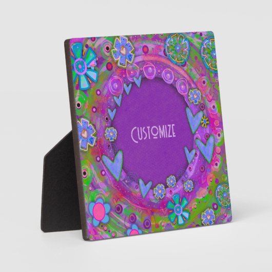 フローラかわいらしパープルハートボーホワンワード フォトプラーク (正面)