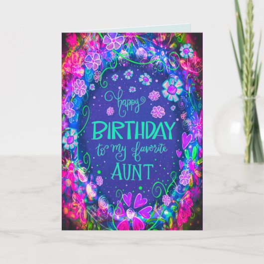 フローラかわいらしピンクお気に入りの叔母誕生日 カード (正面)