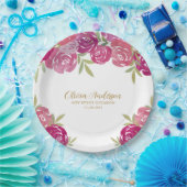 フローラかわいらしピンクと紫の水カラーバラ ペーパープレート (パーティー)