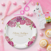 フローラかわいらしピンクと紫の水カラーバラ ペーパープレート (パーティー)