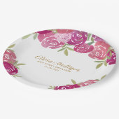 フローラかわいらしピンクと紫の水カラーバラ ペーパープレート (アングル)