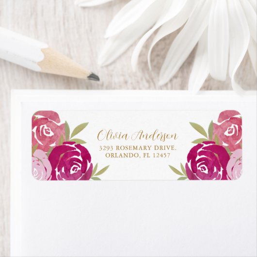 フローラかわいらしピンクと紫の水カラーバラ ラベル (インサイチュ)
