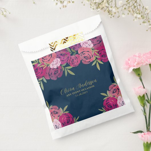 フローラかわいらしピンクと紫の水色バラ青 フェイバーバッグ (封をした状態)