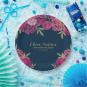 フローラかわいらしピンクと紫の水色バラ青 ペーパープレート (パーティー)